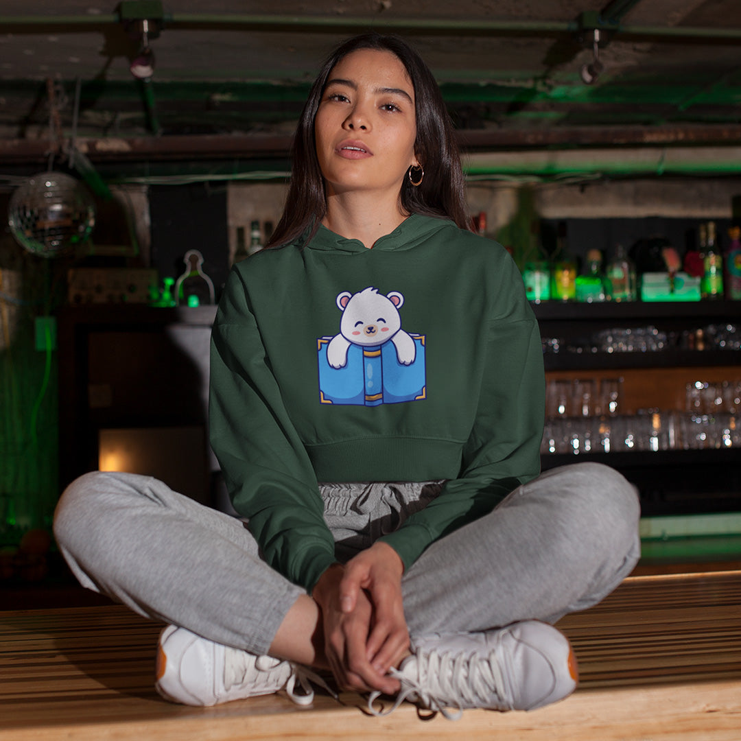 Reading Polar Bear - Women's Crop Hoodie The Mean Indian Store