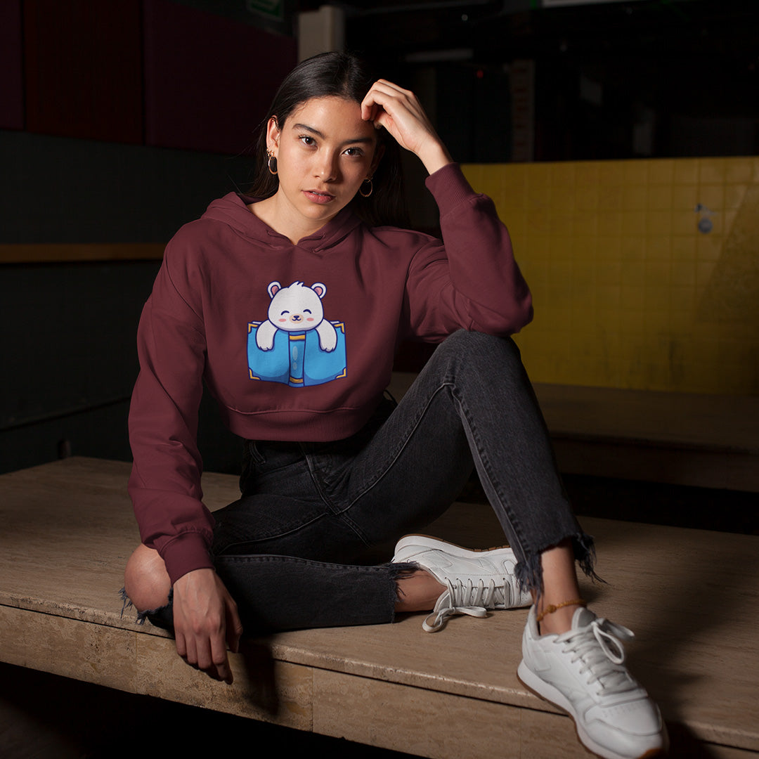 Reading Polar Bear - Women's Crop Hoodie The Mean Indian Store