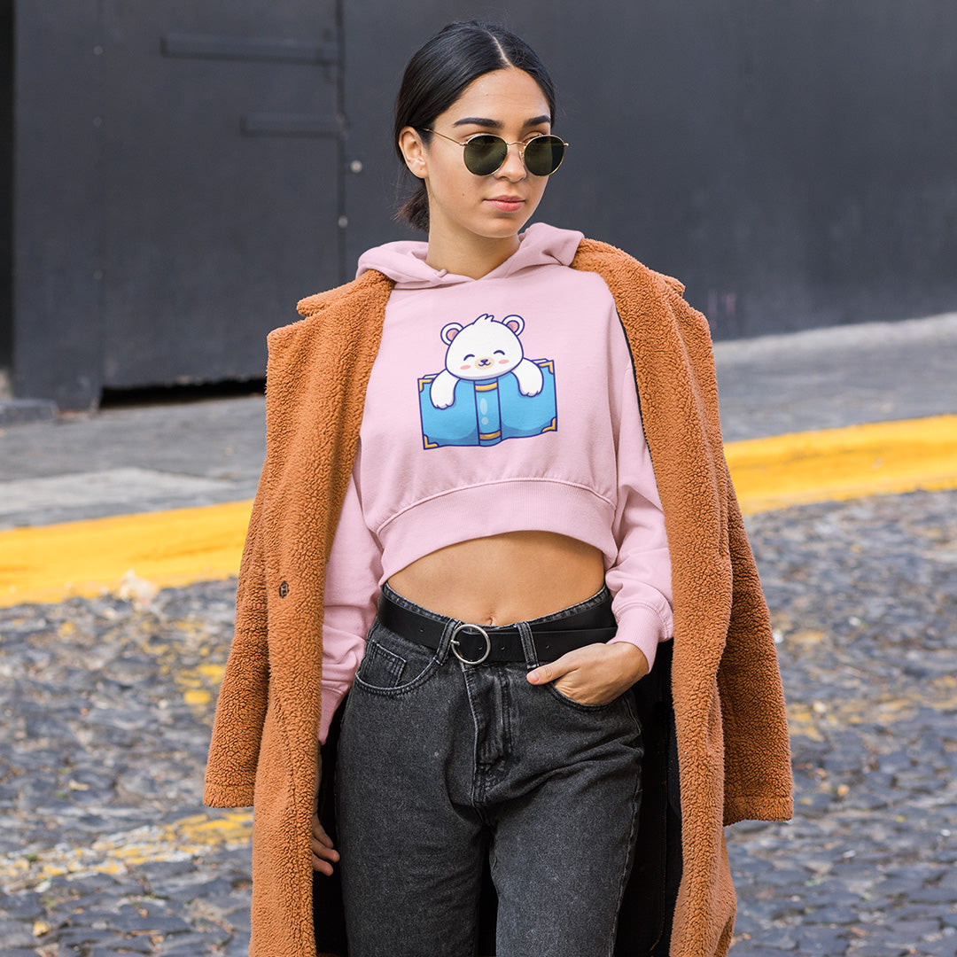 Reading Polar Bear - Women's Crop Hoodie The Mean Indian Store