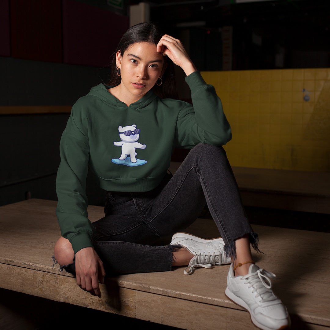 Surfing Polar Bear - Women's Crop Hoodie The Mean Indian Store