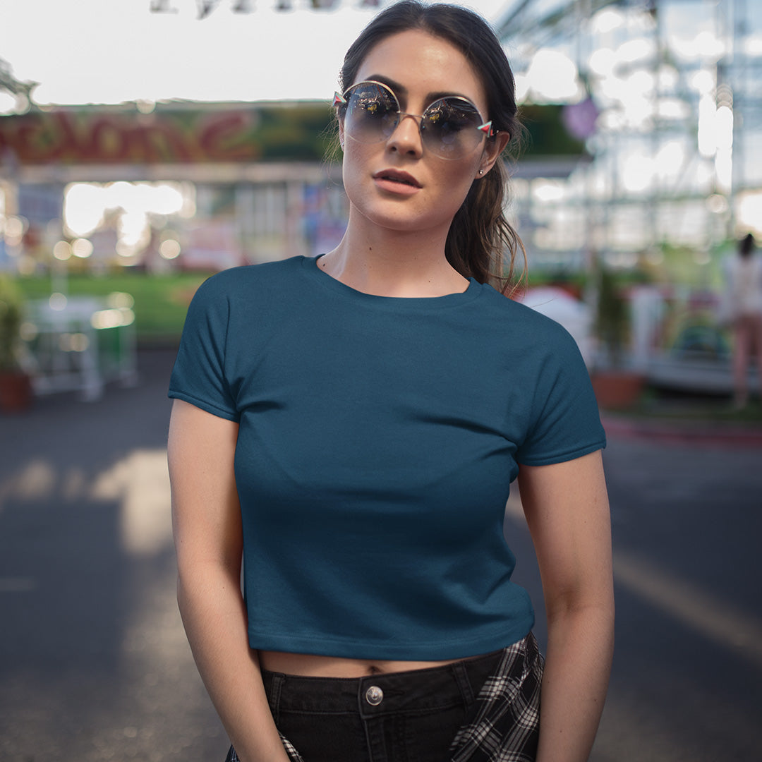 Women Navy Blue Crop Top The Mean Indian Store