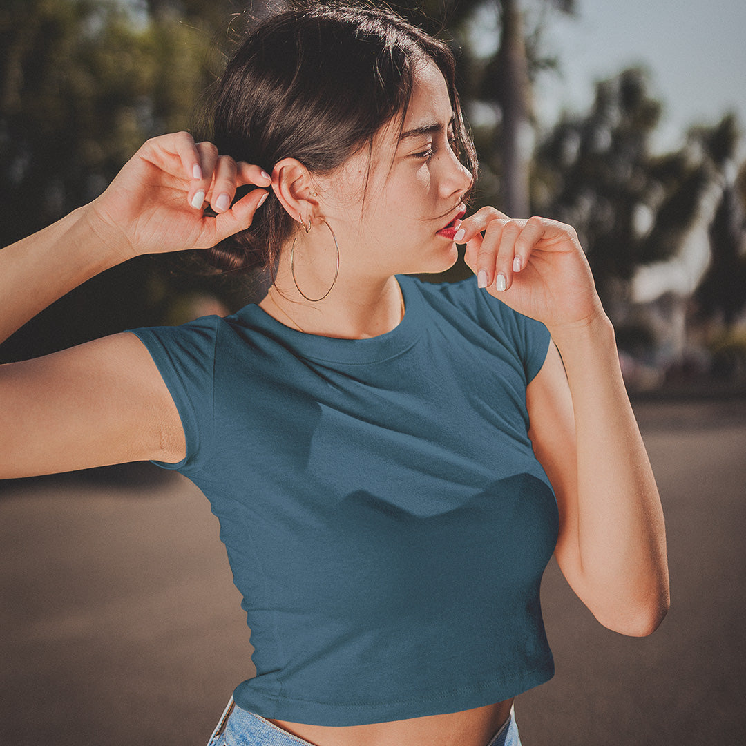 Women Navy Blue Crop Top The Mean Indian Store