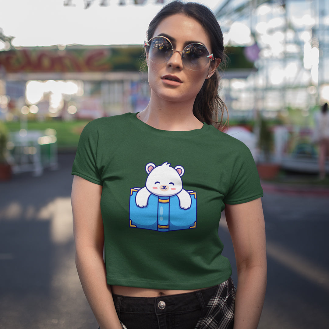 Women's Polar Bear Reading Crop Top The Mean Indian Store