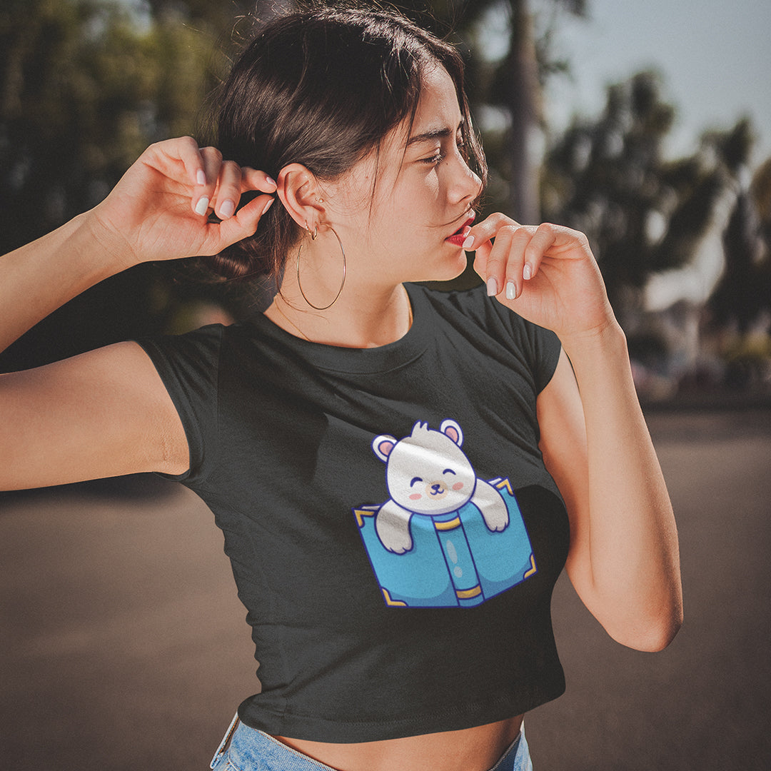Women's Polar Bear Reading Crop Top The Mean Indian Store