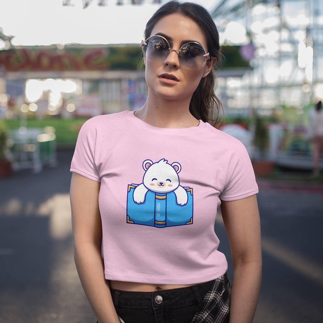 Women's Polar Bear Reading Crop Top The Mean Indian Store