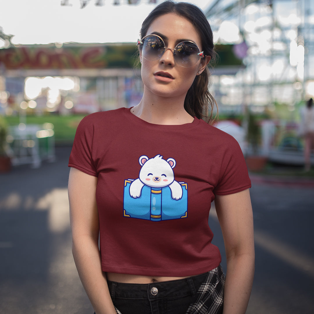 Women's Polar Bear Reading Crop Top The Mean Indian Store