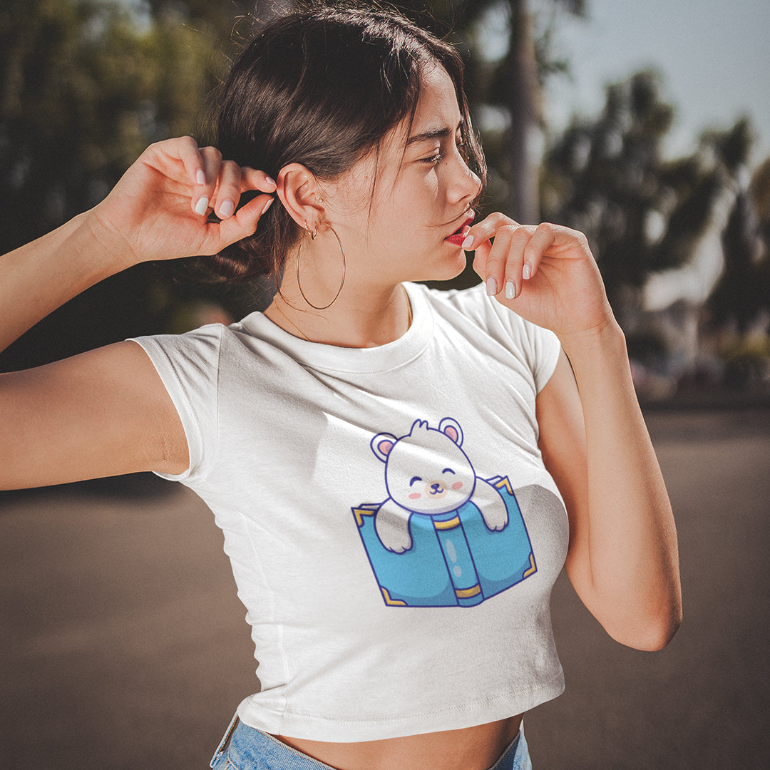 Women's Polar Bear Reading Crop Top The Mean Indian Store