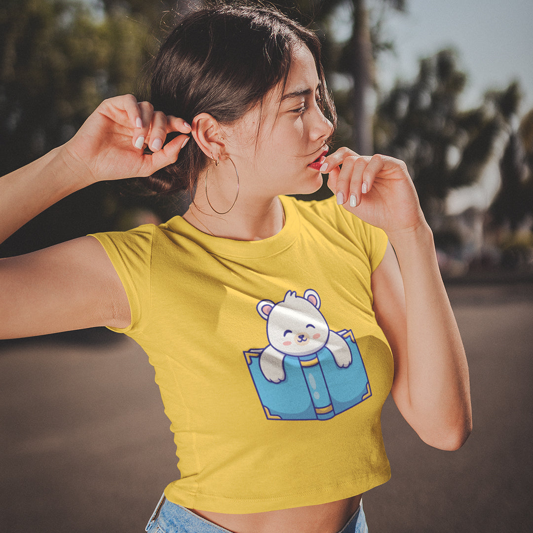 Women's Polar Bear Reading Crop Top The Mean Indian Store