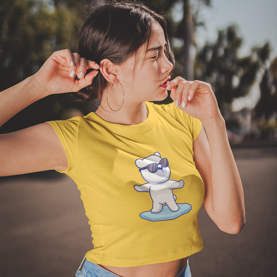 Women's Polar Bear Surfing Crop Top The Mean Indian Store