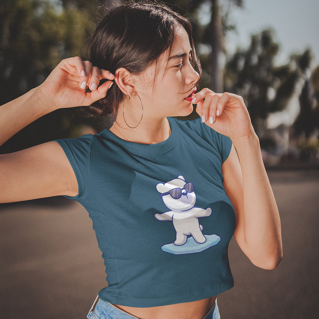 Women's Polar Bear Surfing Crop Top The Mean Indian Store