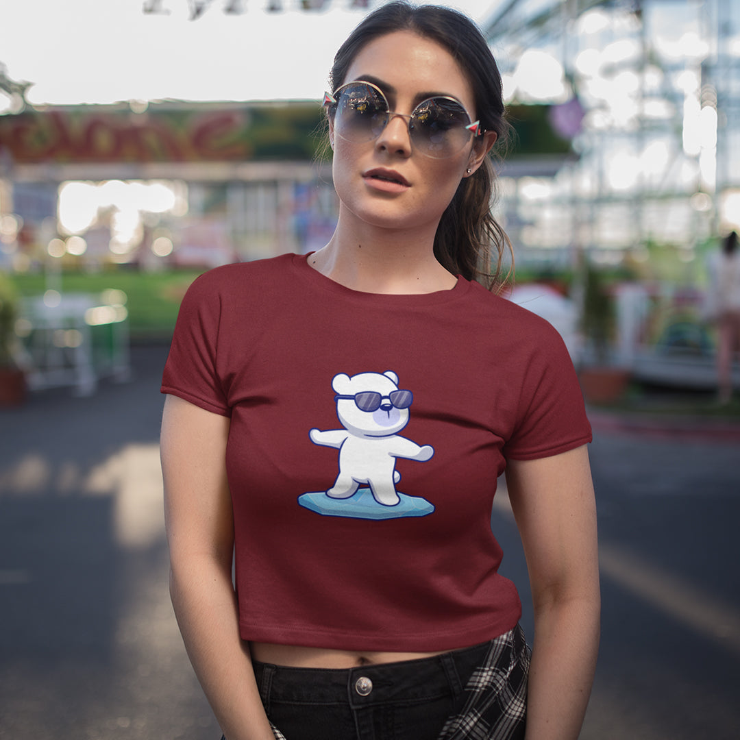 Women's Polar Bear Surfing Crop Top The Mean Indian Store
