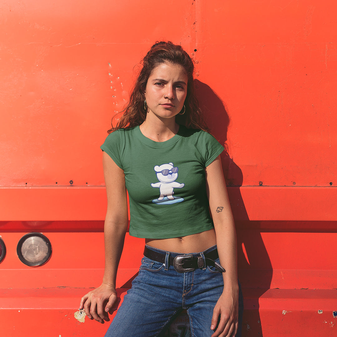 Women's Polar Bear Surfing Crop Top The Mean Indian Store