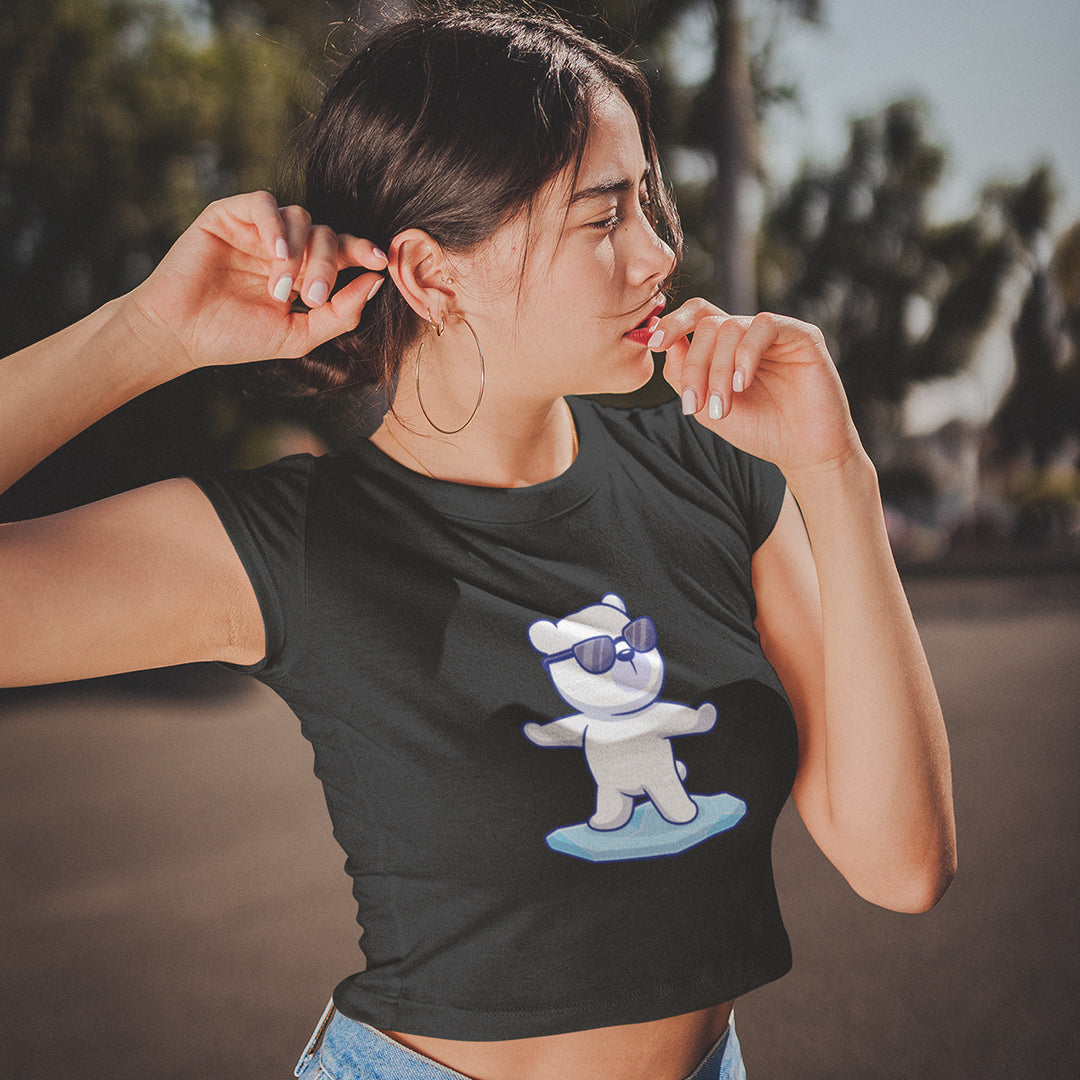 Women's Polar Bear Surfing Crop Top The Mean Indian Store