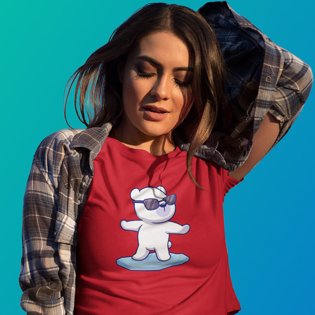 Women's Polar Bear Surfing Crop Top The Mean Indian Store