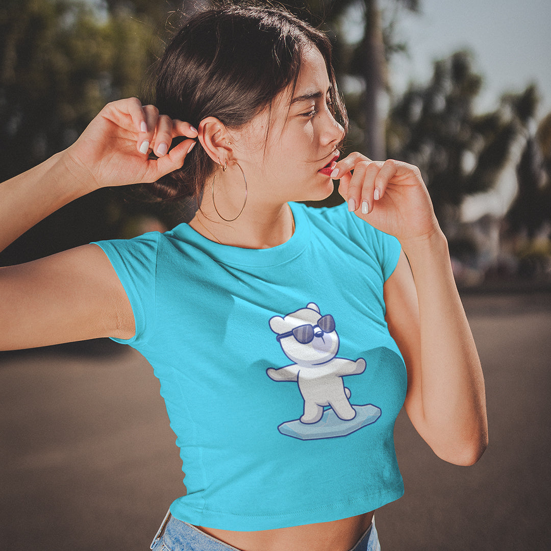 Women's Polar Bear Surfing Crop Top The Mean Indian Store