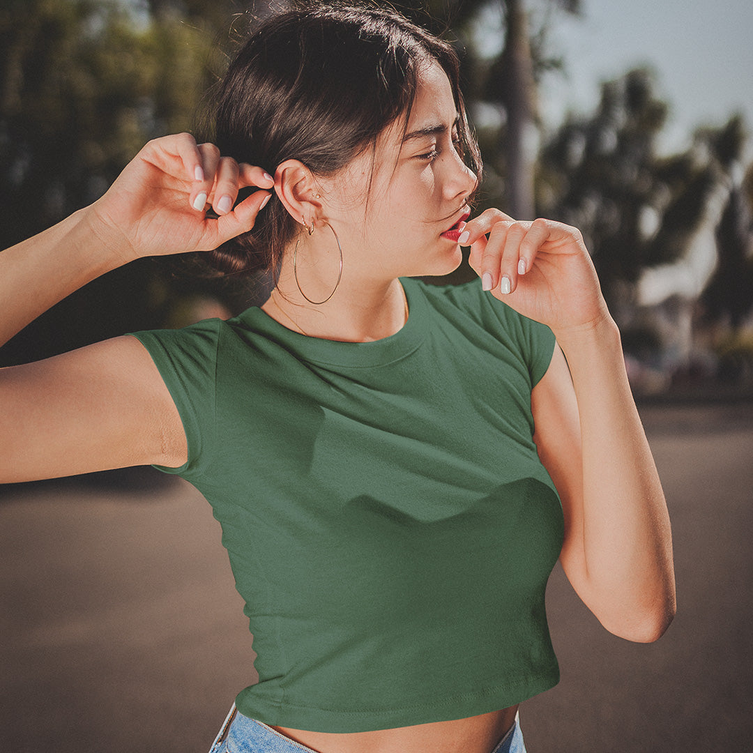 Olive Green Women Crop Top The Mean Indian Store