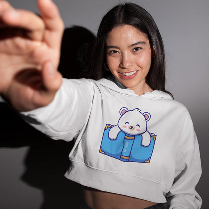 Reading Polar Bear - Women's Crop Hoodie The Mean Indian Store