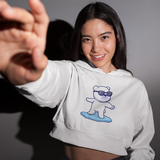 Surfing Polar Bear - Women's Crop Hoodie The Mean Indian Store