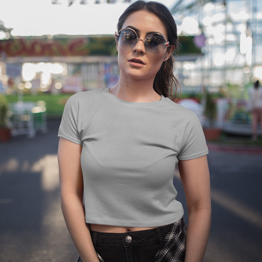 Women Melange Grey Crop Top The Mean Indian Store