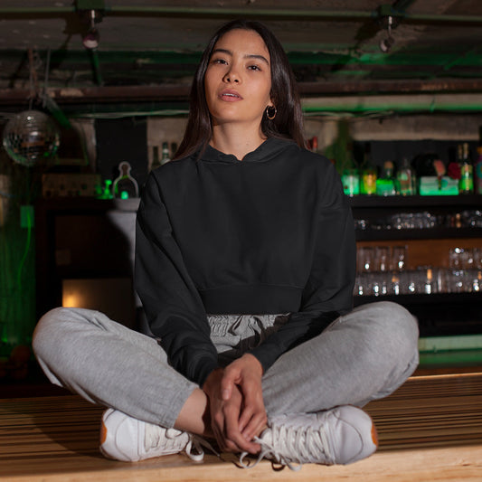 Women Solid Black Crop Hoodie The Mean Indian Store