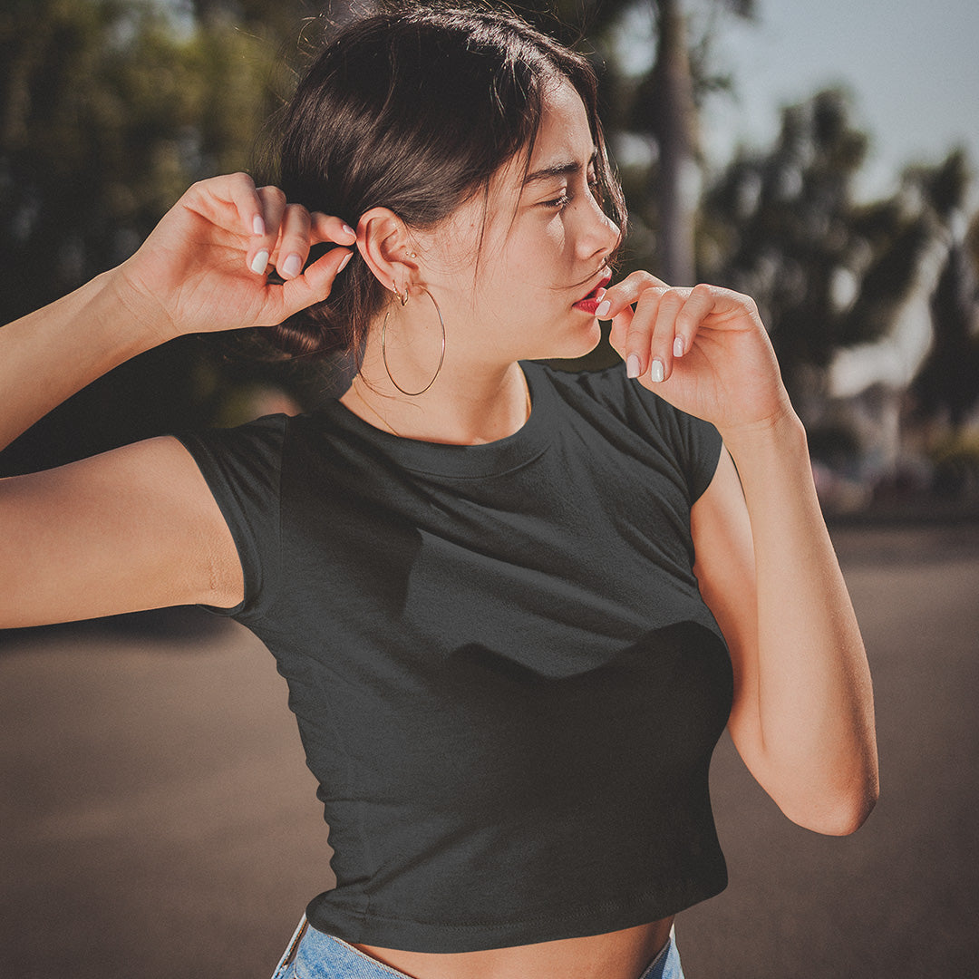 Women Solid Black Crop Top The Mean Indian Store