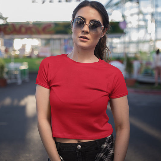 Women Solid Red Crop Top The Mean Indian Store