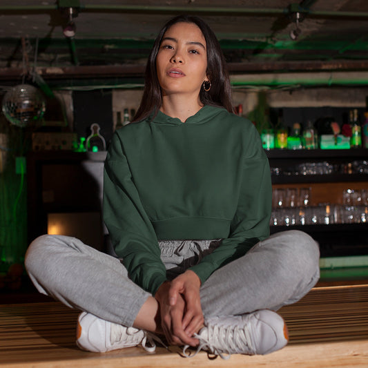 Women's Olive Green Crop Hoodie The Mean Indian Store