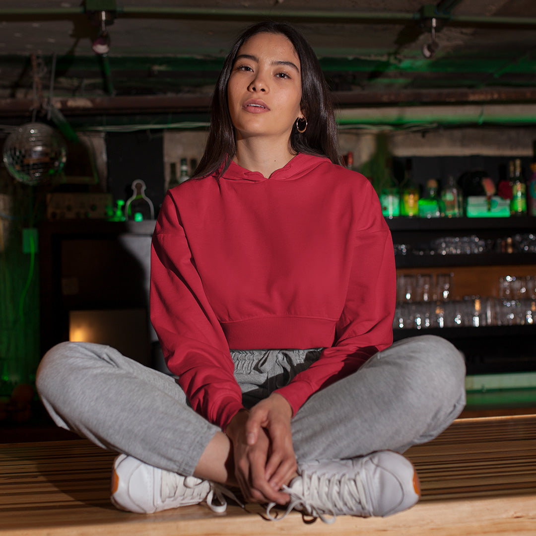 Women's Solid Red Crop Hoodie The Mean Indian Store