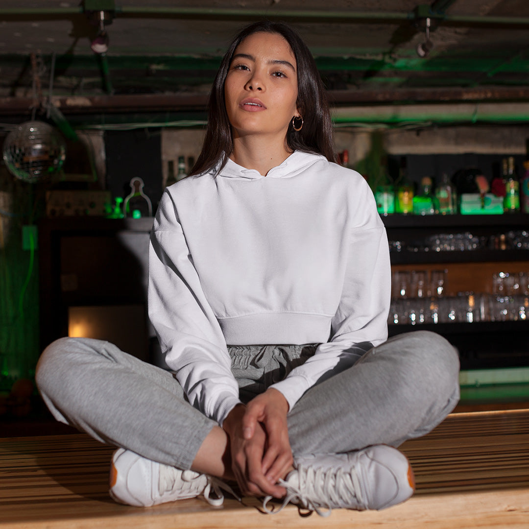 Women's Solid White Crop Hoodie The Mean Indian Store